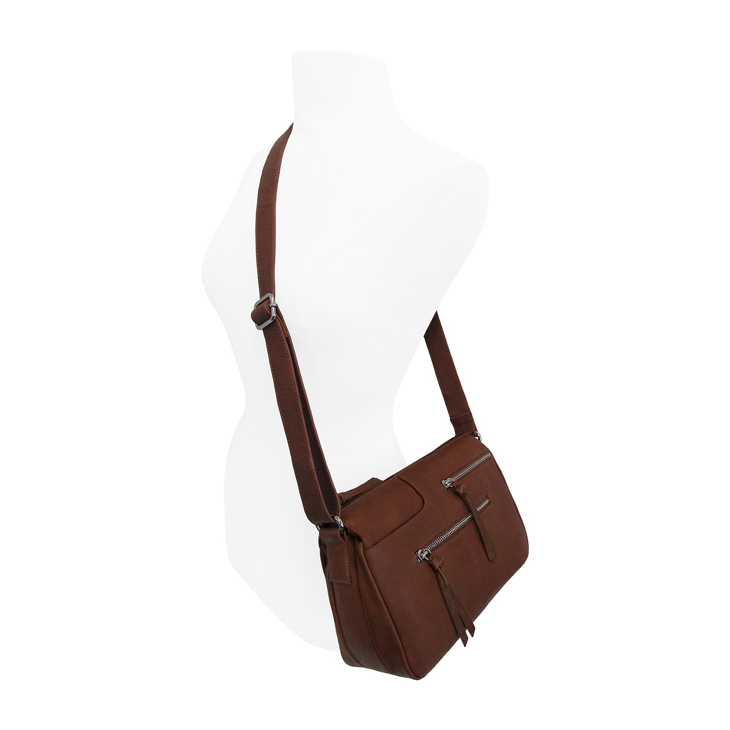 Bueno of California Great American Leather Tan Zip Front Crossbody Bag