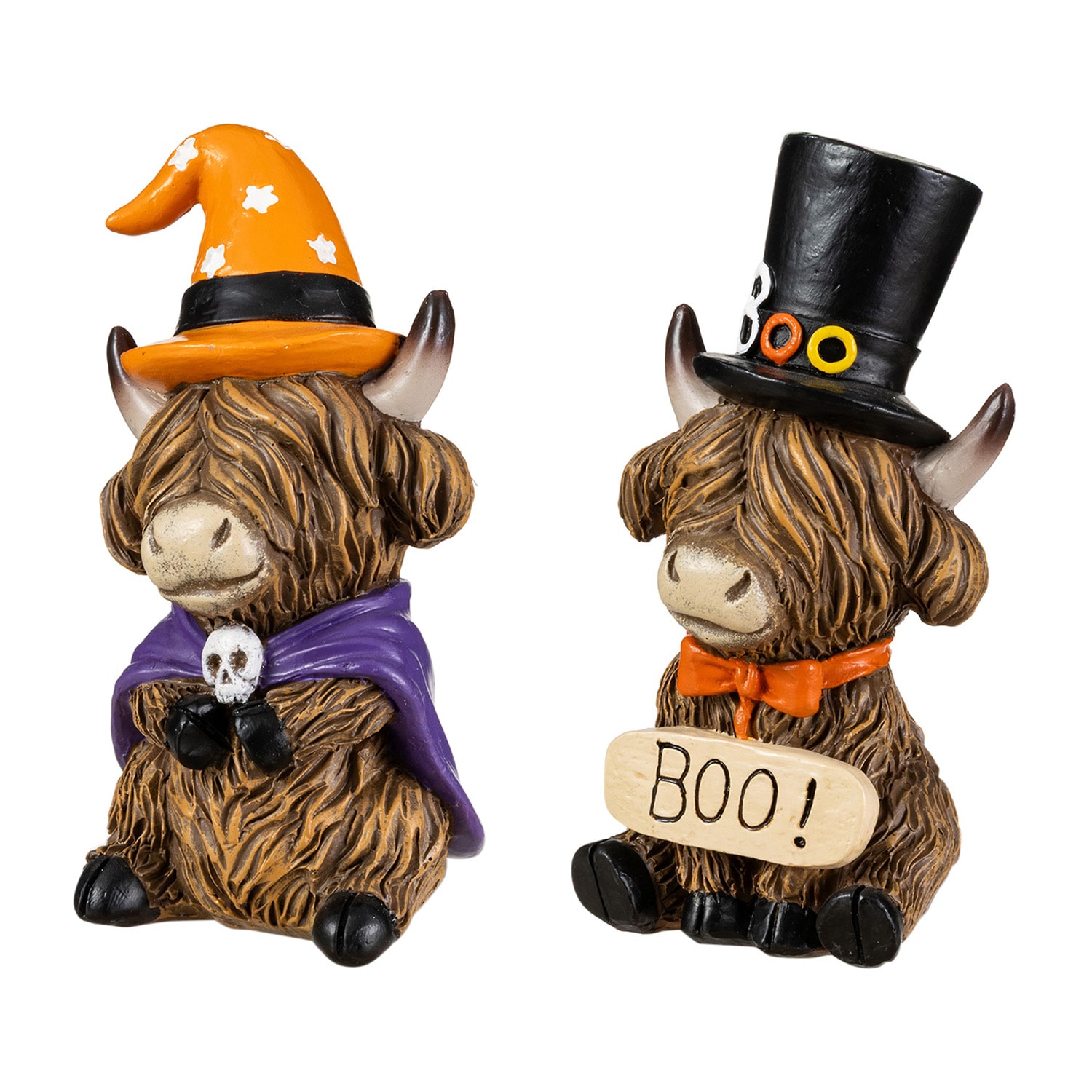 Glitzhome 5" Resin Highland Cow 2-pc. Halloween Tabletop Decor