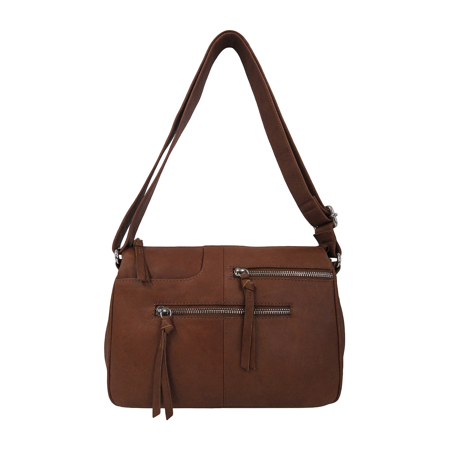 Bueno of California Great American Leather Tan Zip Front Crossbody Bag