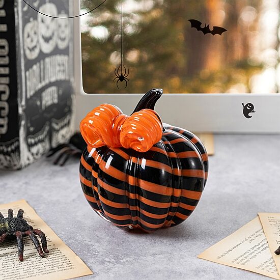 Glitzhome 5" Striped Glass Pumpkin Tabletop Decor