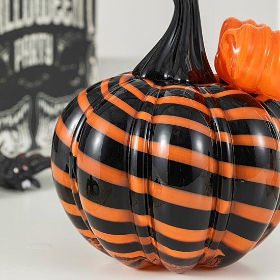 Glitzhome 5" Striped Glass Pumpkin Tabletop Decor