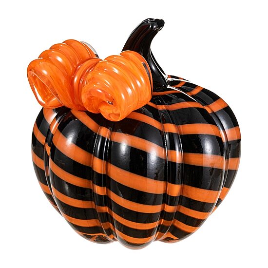 Glitzhome 5" Striped Glass Pumpkin Tabletop Decor