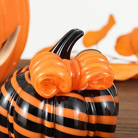 Glitzhome 5" Striped Glass Pumpkin Tabletop Decor