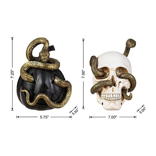 Glitzhome 7"Polyresin Jol And Skull With Snake 2-pc. Tabletop Decor