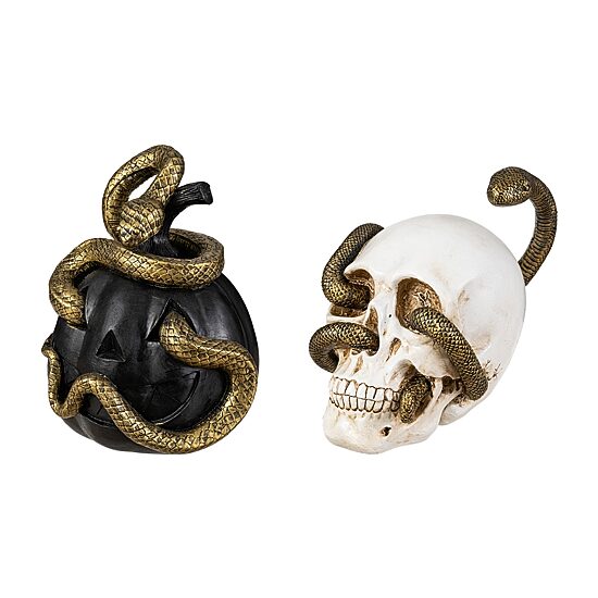Glitzhome 7"Polyresin Jol And Skull With Snake 2-pc. Tabletop Decor