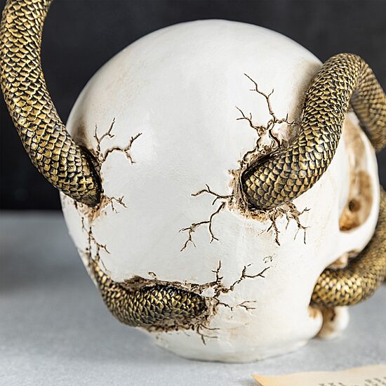 Glitzhome 7"Polyresin Jol And Skull With Snake 2-pc. Tabletop Decor