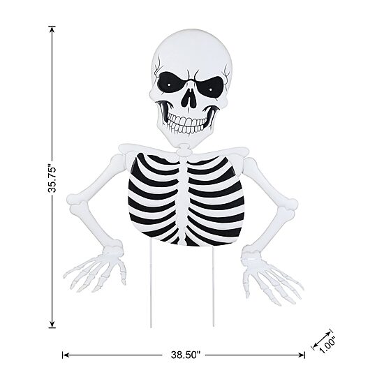 Glitzhome 36" Lighted Metal Ground Breaking Skeleton Halloween Yard Art