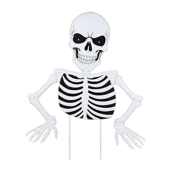 Glitzhome 36" Lighted Metal Ground Breaking Skeleton Halloween Yard Art