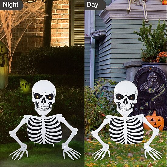 Glitzhome 36" Lighted Metal Ground Breaking Skeleton Halloween Yard Art