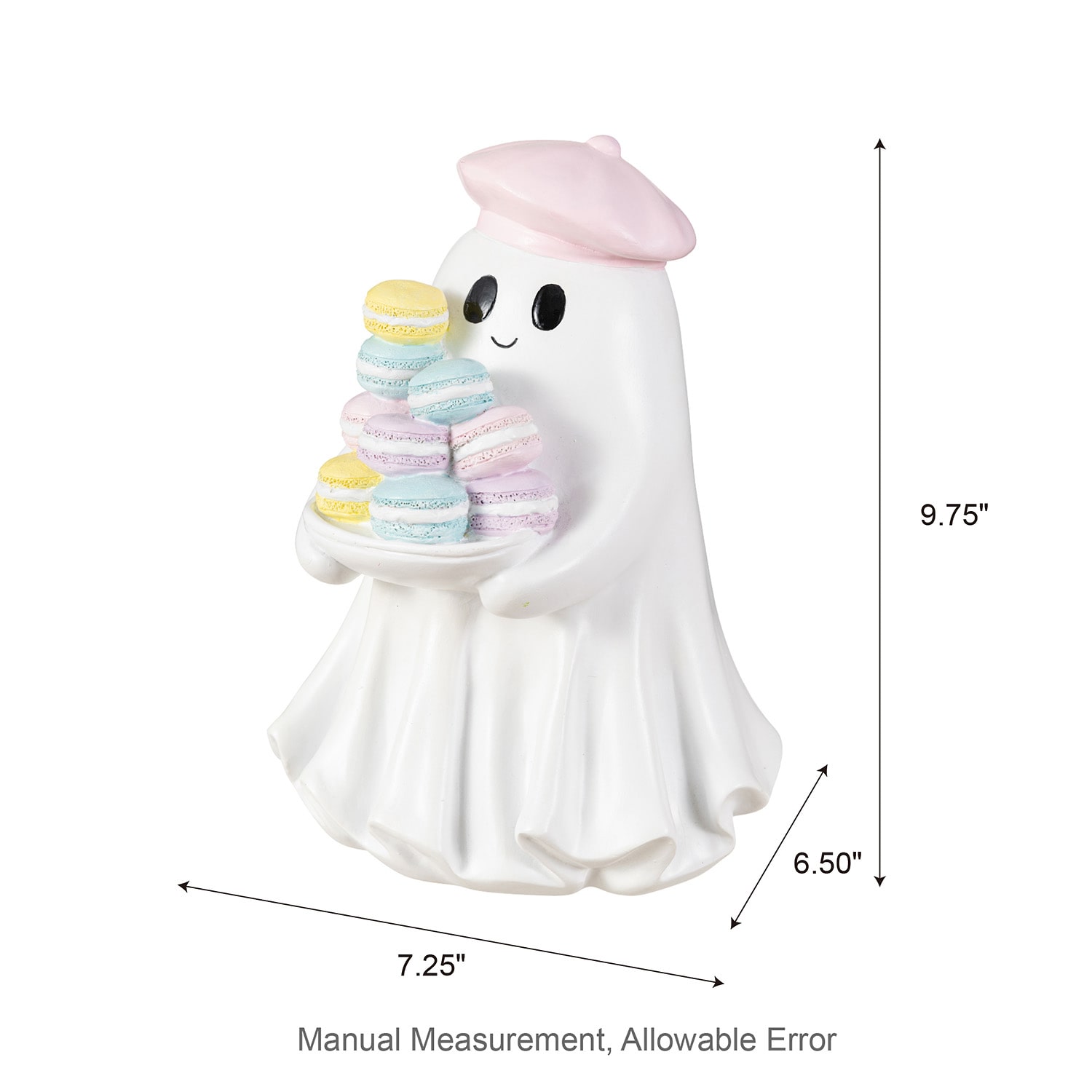 Glitzhome 10"Polyresin Ghost With Macarons Halloween Tabletop Decor