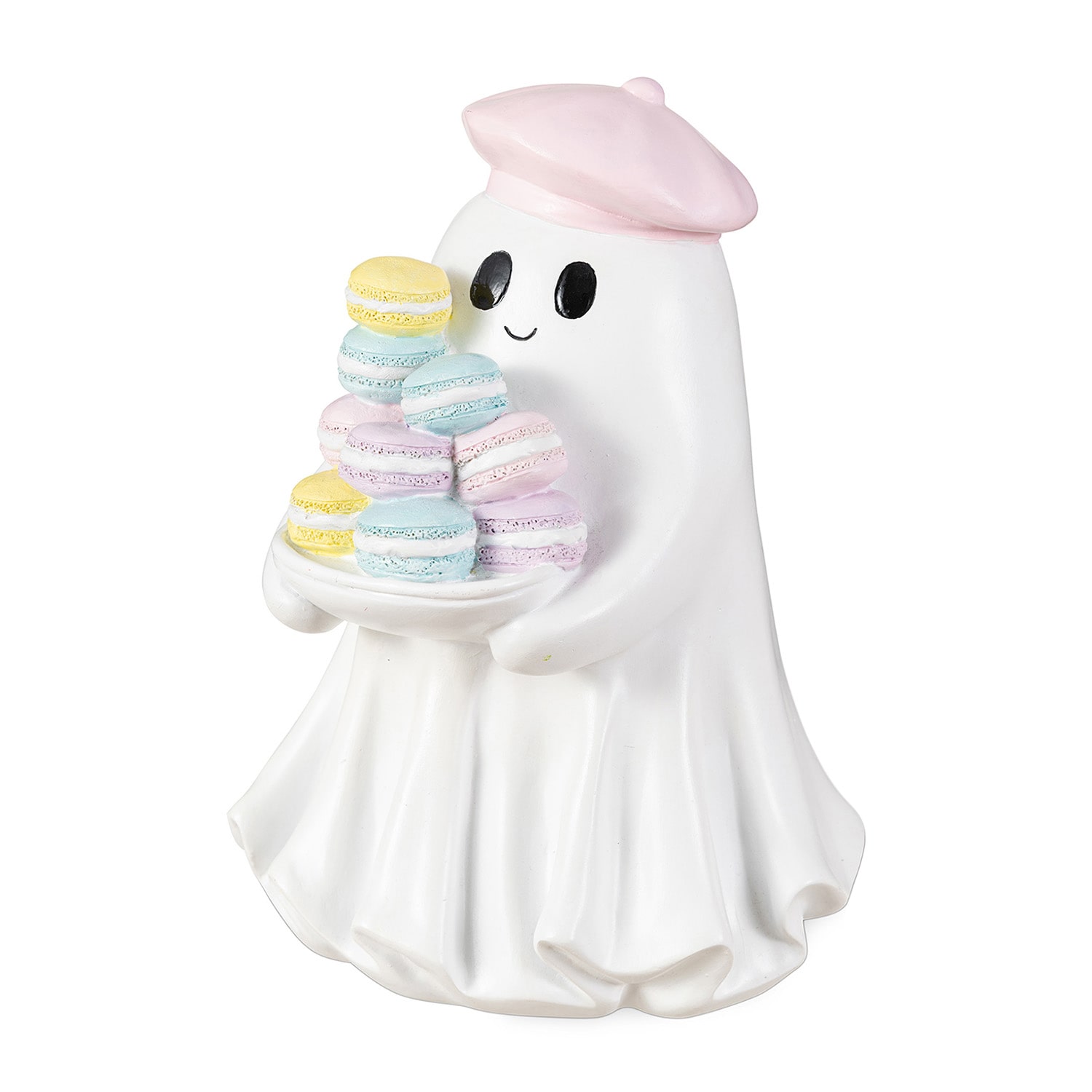 Glitzhome 10"Polyresin Ghost With Macarons Halloween Tabletop Decor