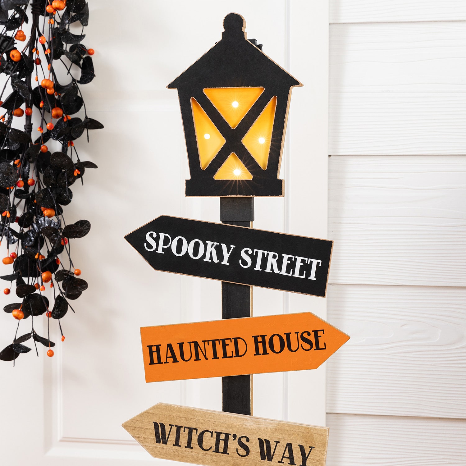 Glitzhome 36" Lighted Wooden Jack-O-Lantern Lamp Post Halloween Porch Sign