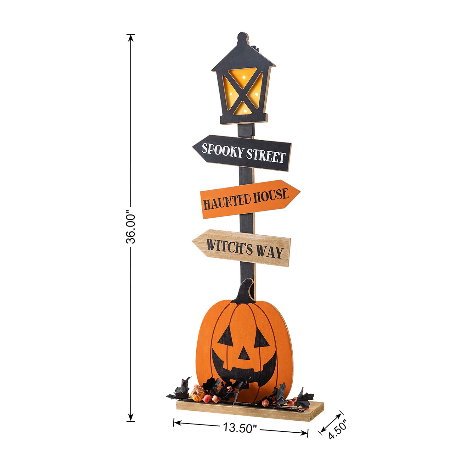 Glitzhome 36" Lighted Wooden Jack-O-Lantern Lamp Post Halloween Porch Sign