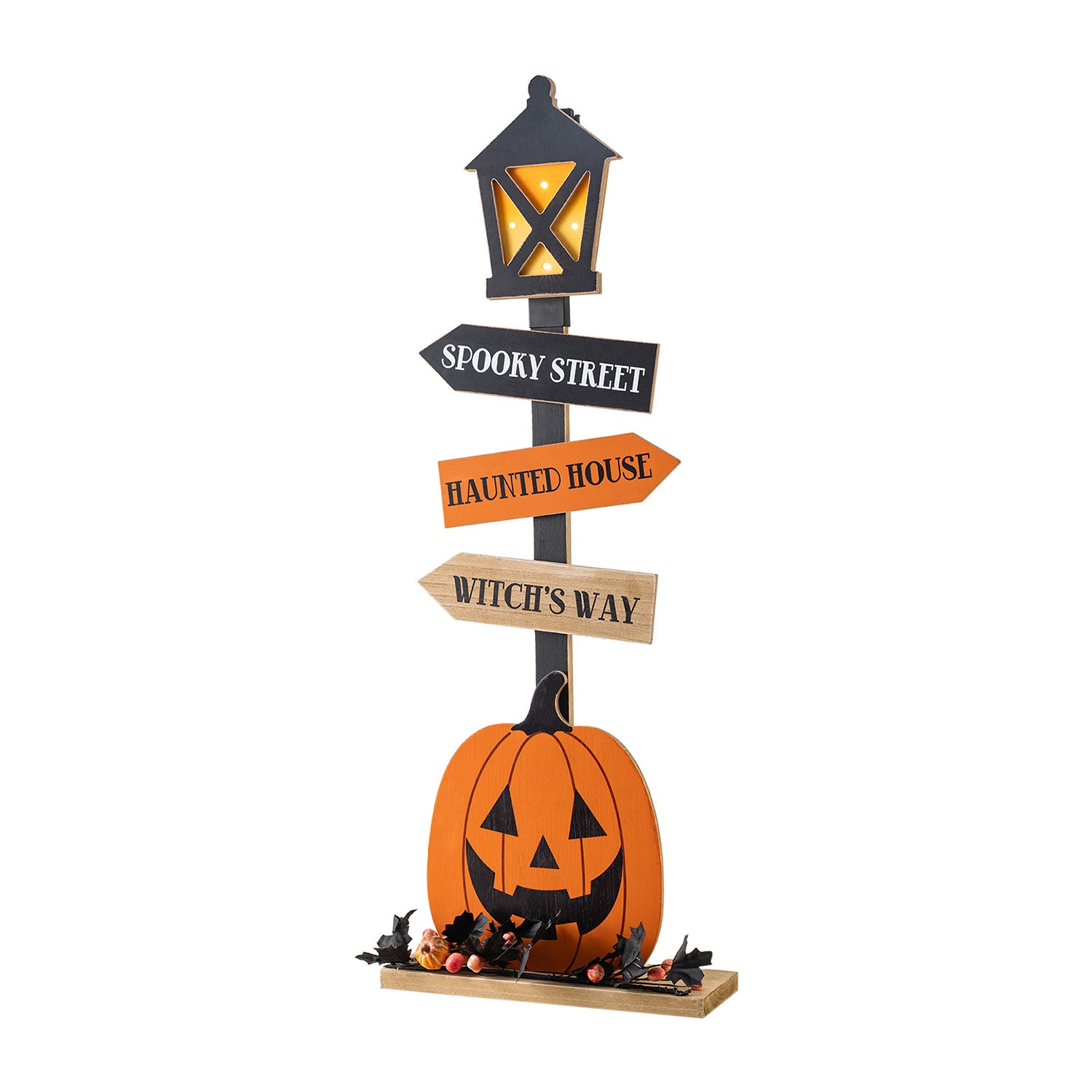 Glitzhome 36" Lighted Wooden Jack-O-Lantern Lamp Post Halloween Porch Sign