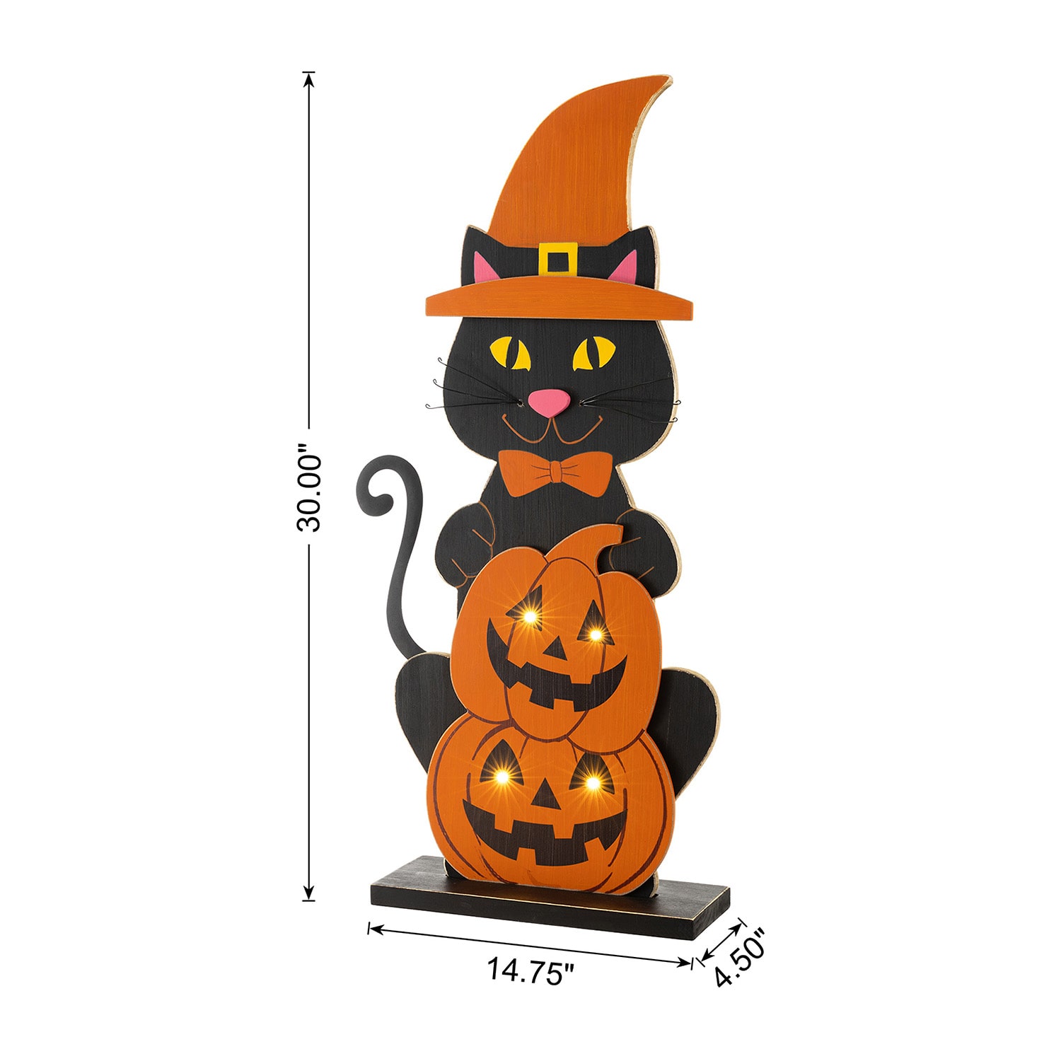 Glitzhome 30"Wooden Lighted Witch Cat Porch Sign