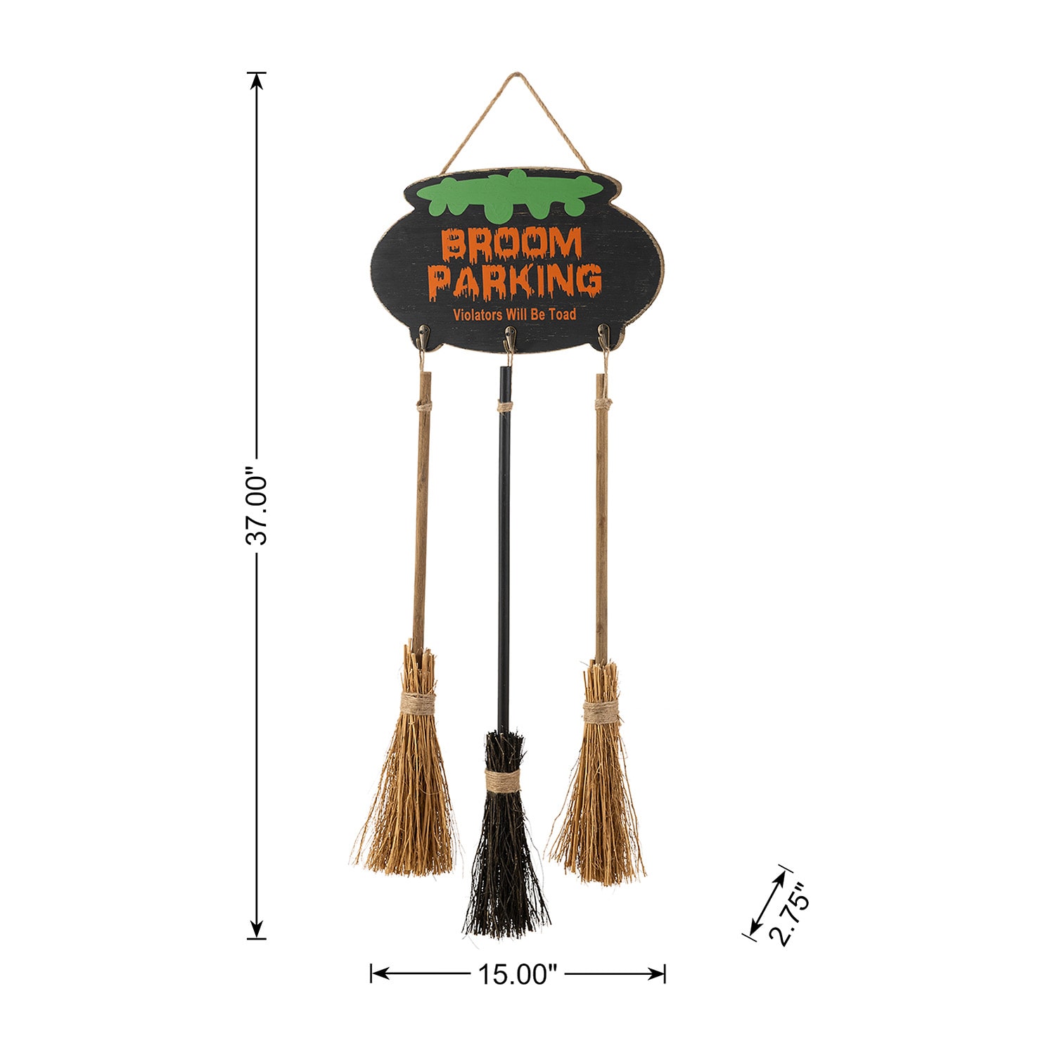 Glitzhome 37" Wooden Cauldron And Broom Halloween Porch Sign