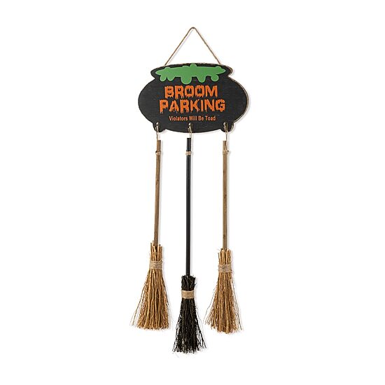 Glitzhome 37" Wooden Cauldron And Broom Porch Sign
