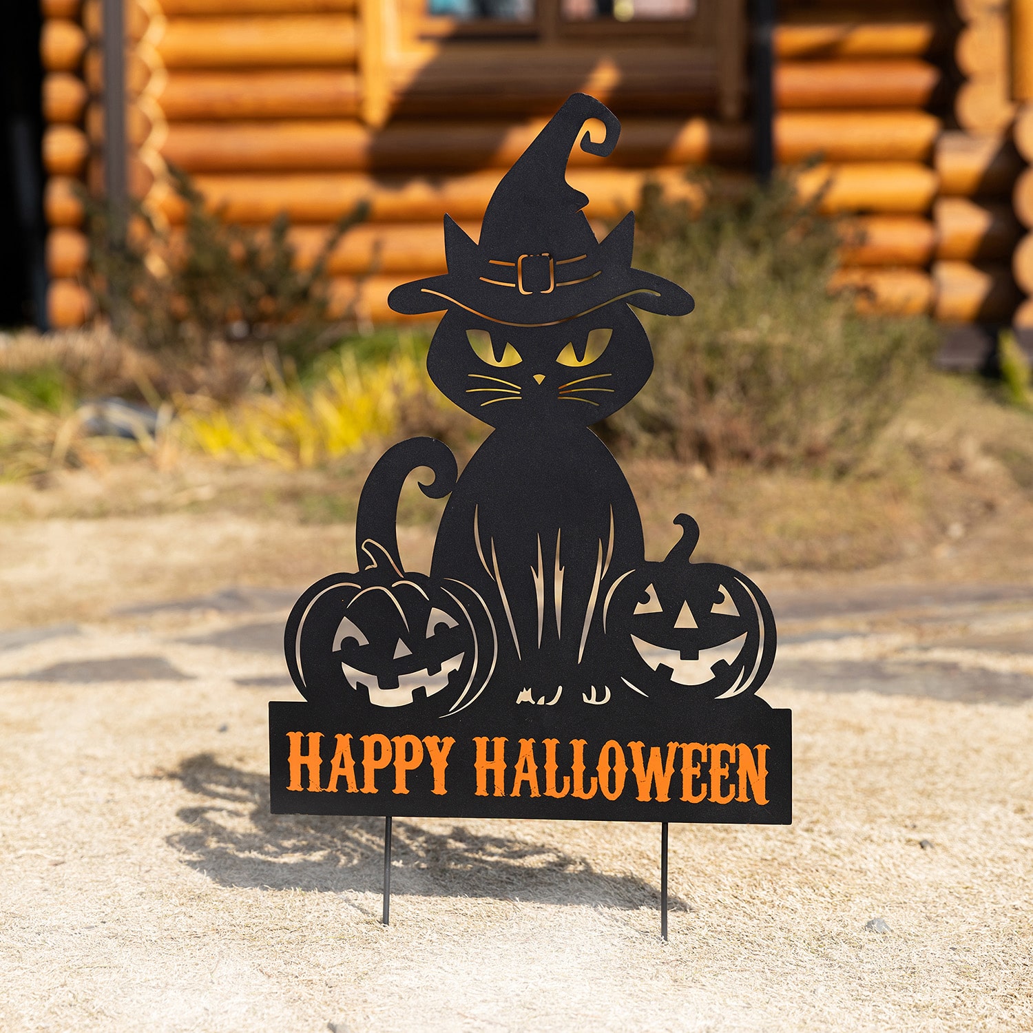 Glitzhome 31" Metal Silhouette Cat Halloween Yard Art