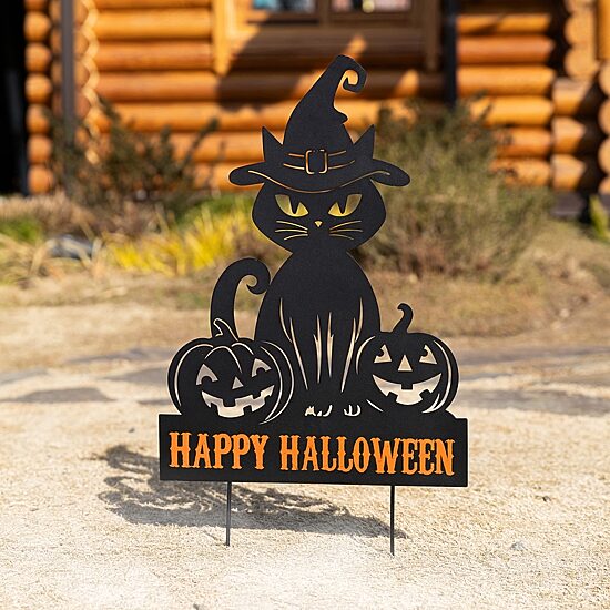 Glitzhome 31" Metal Silhouette Cat Halloween Yard Art