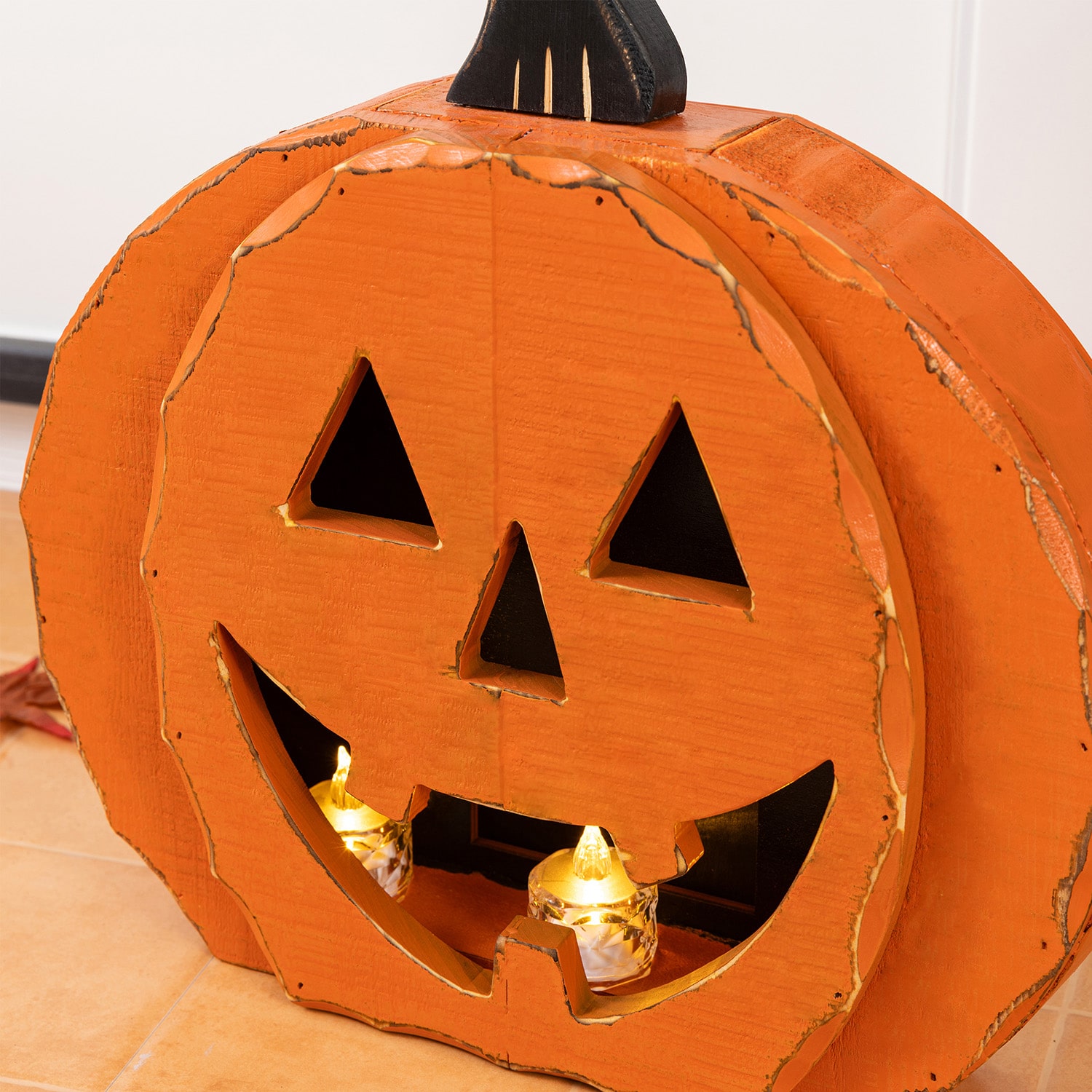 Glitzhome 15"Chunky Wood Jack-O-Lantern Halloween Porch Sign