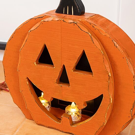 Glitzhome 15"Chunky Wood Jack-O-Lantern Porch Sign