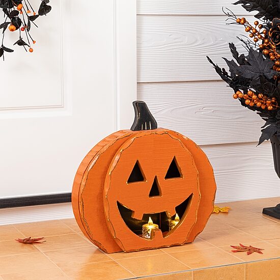 Glitzhome 15"Chunky Wood Jack-O-Lantern Porch Sign
