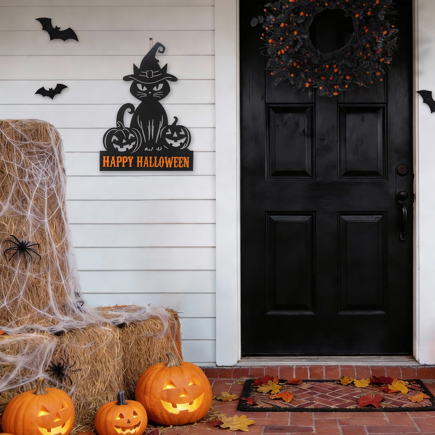 Glitzhome 31" Metal Silhouette Cat Halloween Yard Art