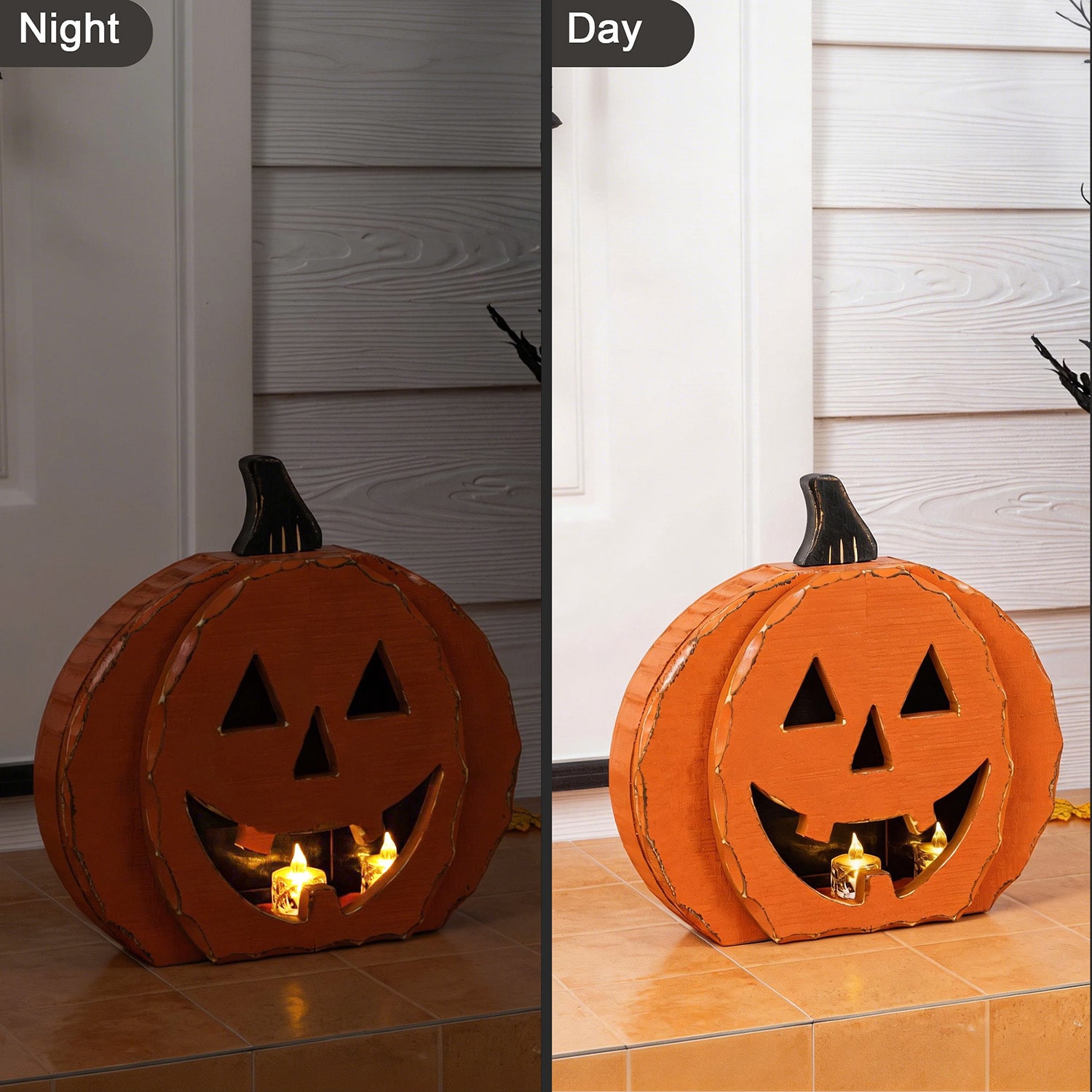 Glitzhome 15"Chunky Wood Jack-O-Lantern Halloween Porch Sign