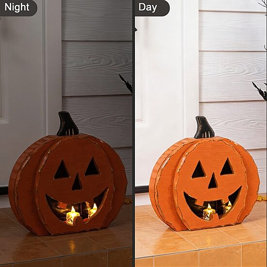 Glitzhome 15"Chunky Wood Jack-O-Lantern Porch Sign