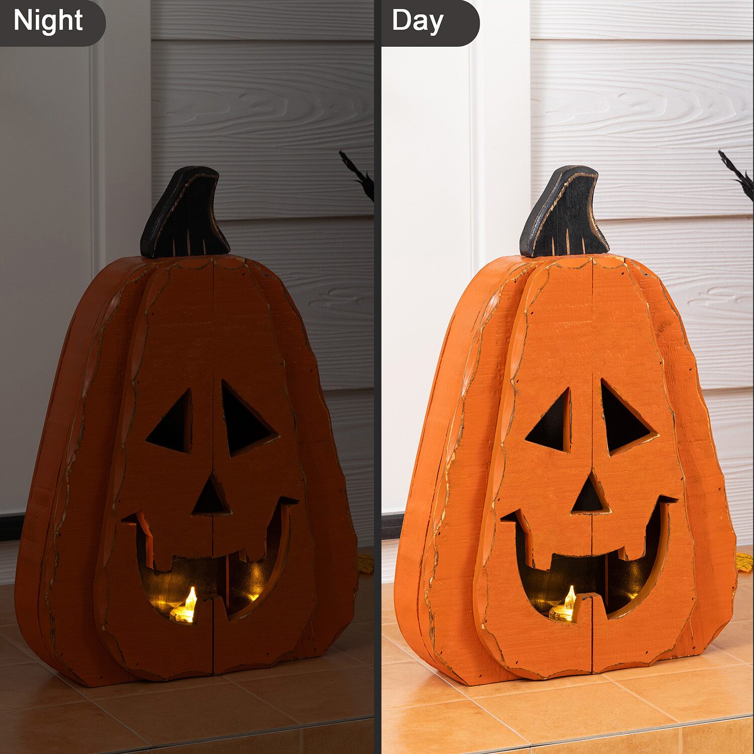 Glitzhome 18" Chunky Wood Jack-O-Lantern Halloween Porch Sign