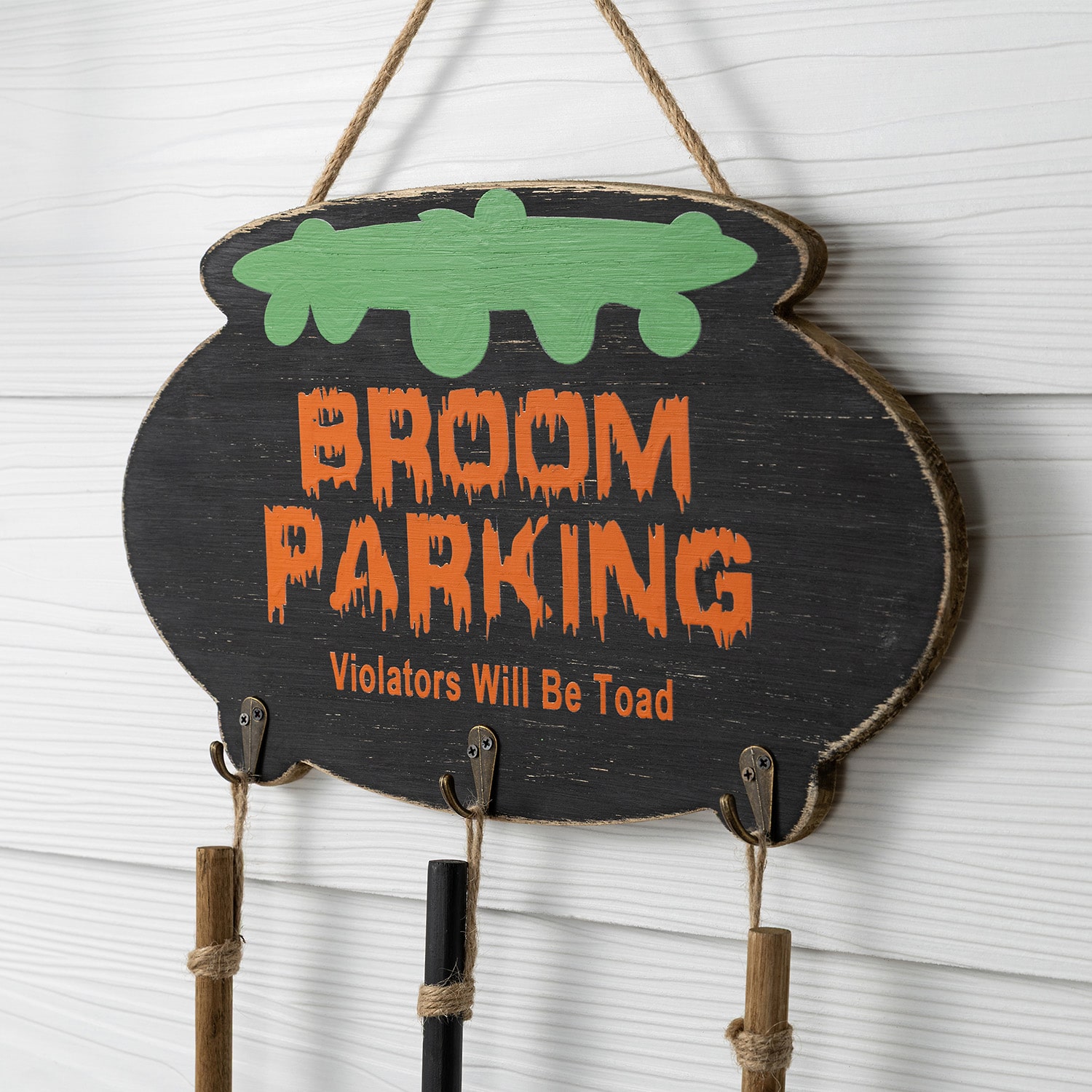 Glitzhome 37" Wooden Cauldron And Broom Halloween Porch Sign