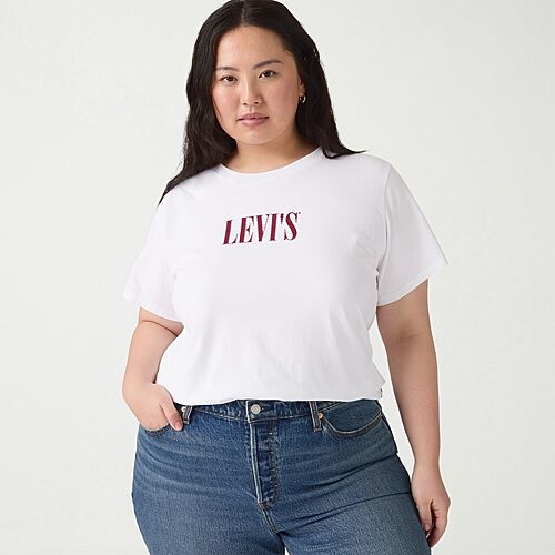 Levi's Trendy Plus Size Perfect Logo Cotton T-Shirt - Pl Serif Stud Outline Bright White