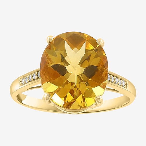 Effy Final Call Limited Quantities! Womens Diamond Accent Genuine Yellow Citrine 14k Gold Cocktail Ring