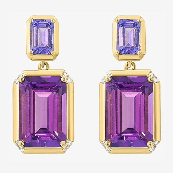 Effy Final Call Limited Quantities! Womens Diamond Accent Genuine Purple Amethyst 14K Gold Drop Earrings