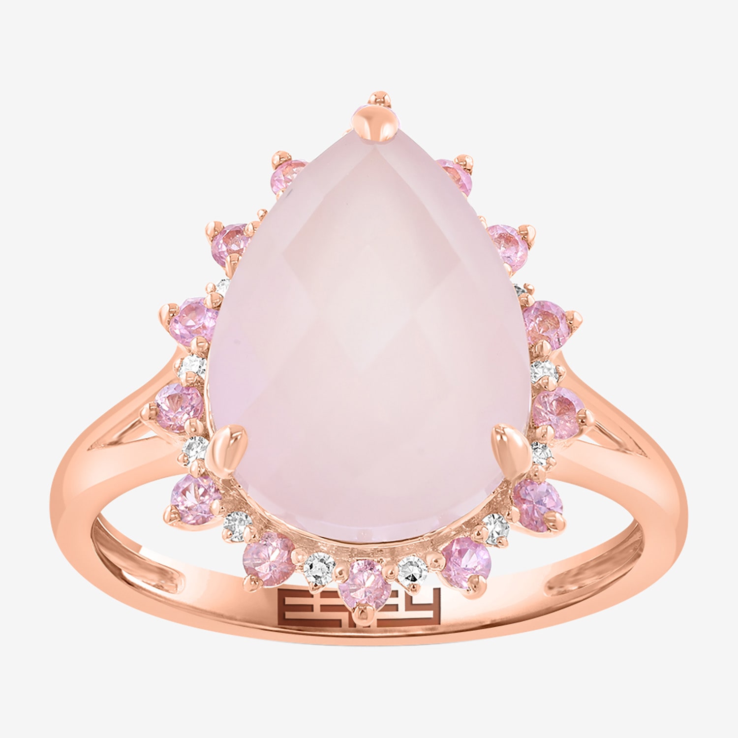 Effy Final Call Limited Quantities! Womens Diamond Accent Genuine Pink Quartz 14K Rose Gold Pear Cocktail Ring