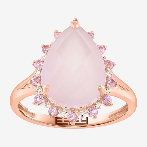 Effy Final Call Limited Quantities! Womens Diamond Accent Genuine Pink Quartz 14k Rose Gold Pear Cocktail Ring