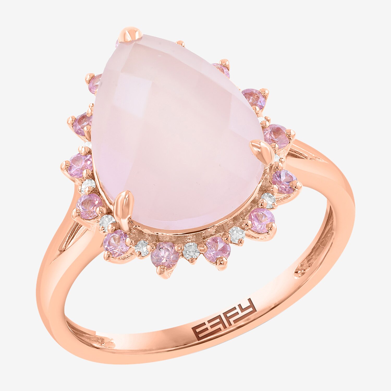 Effy Final Call Limited Quantities! Womens Diamond Accent Genuine Pink Quartz 14K Rose Gold Pear Cocktail Ring