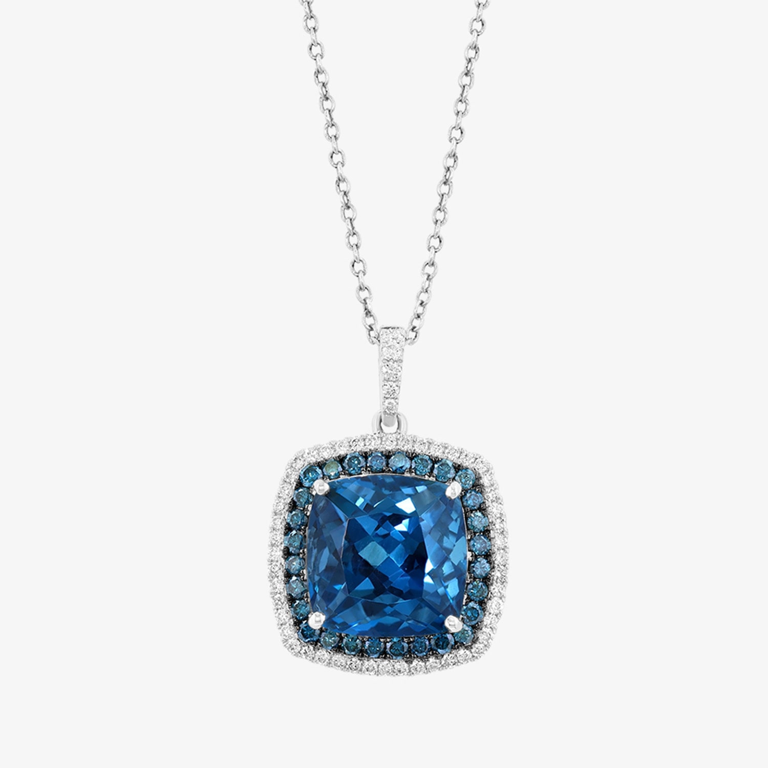 Effy Final Call Limited Quantities! Womens 5/8 CT. T.W. Genuine Blue Topaz 14K White Gold Cushion 18 Inch Pendant Necklace