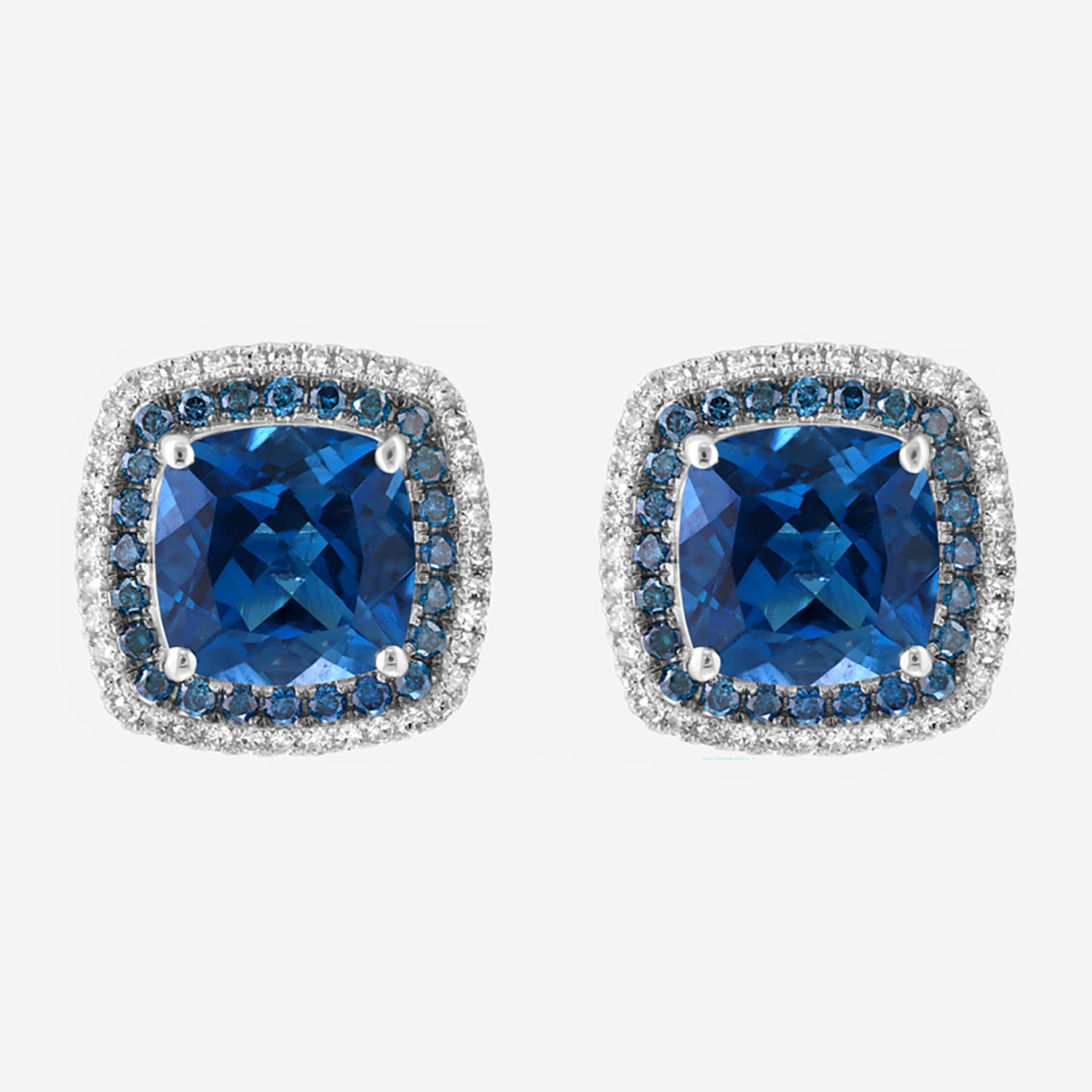 Effy Final Call Limited Quantities! 5/8 CT. T.W. Genuine Blue Topaz 14K White Gold 12.9mm Cushion Stud Earrings