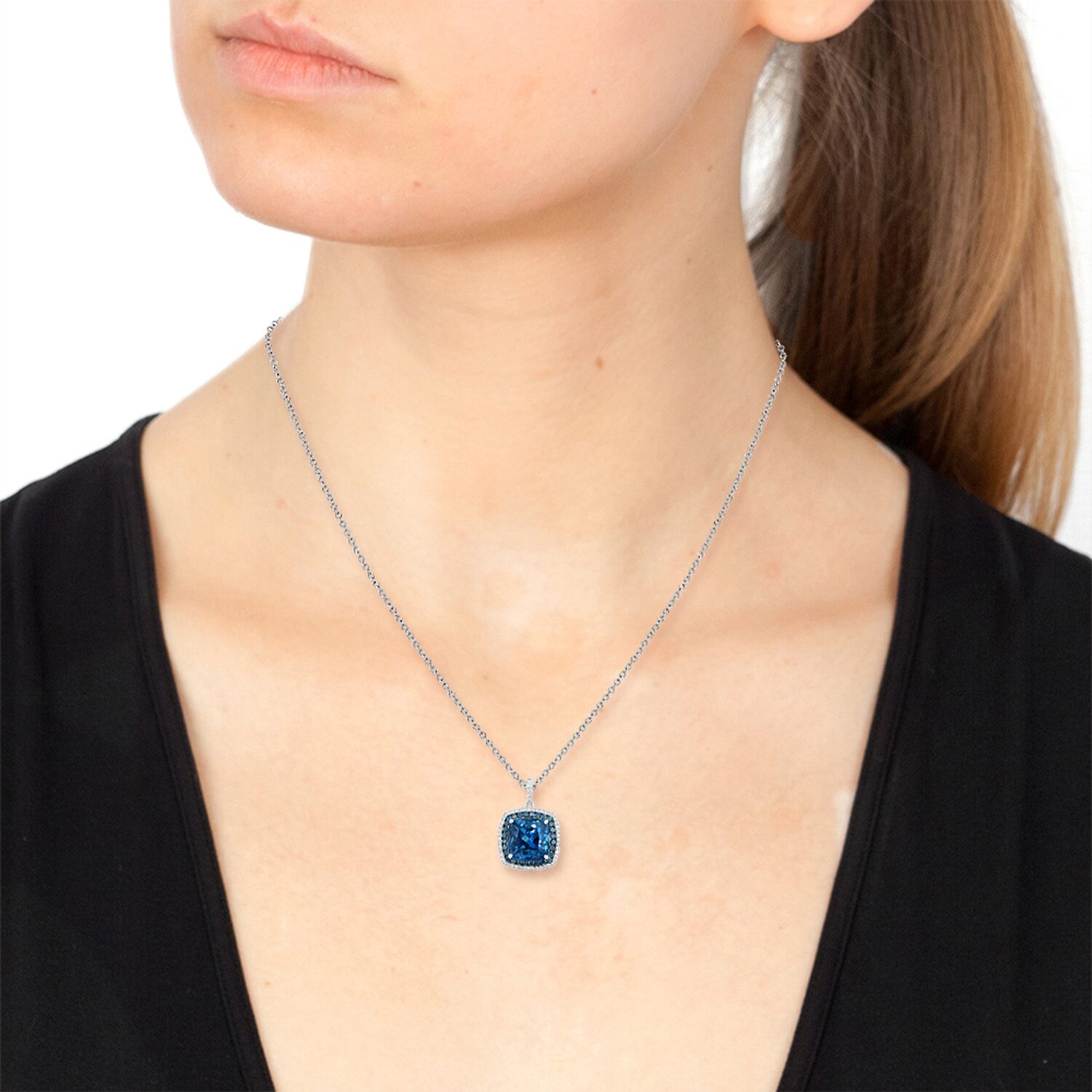 Effy Final Call Limited Quantities! Womens 5/8 CT. T.W. Genuine Blue Topaz 14K White Gold Cushion 18 Inch Pendant Necklace