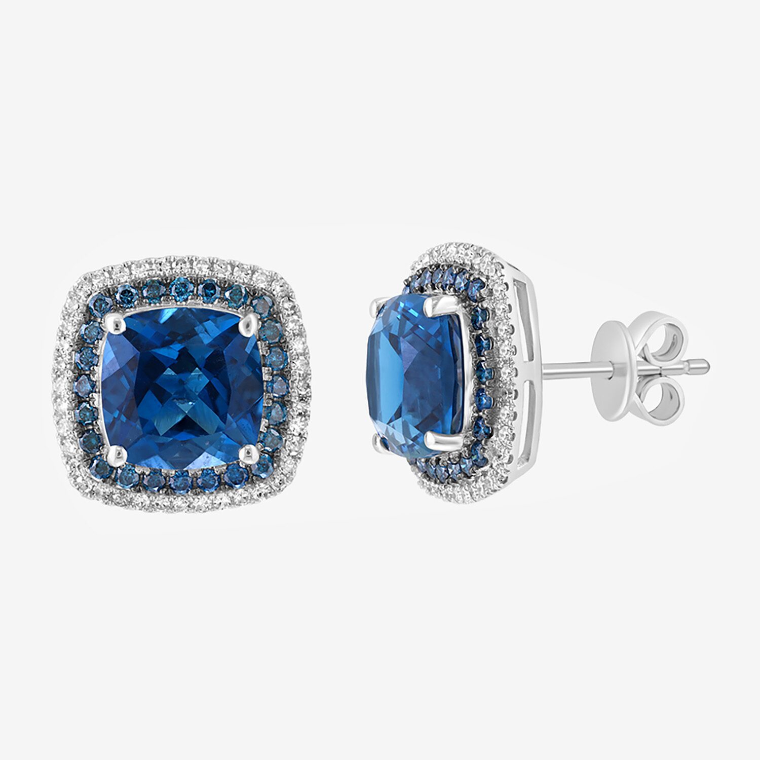 Effy Final Call Limited Quantities! 5/8 CT. T.W. Genuine Blue Topaz 14K White Gold 12.9mm Cushion Stud Earrings