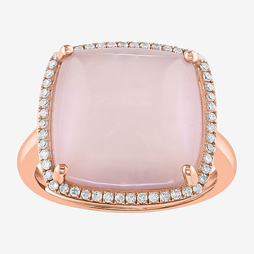 Effy Final Call Limited Quantities! Womens 1/5 Ct. Genuine Pink Quartz 14k Rose Gold Cushion Halo Cocktail Ring