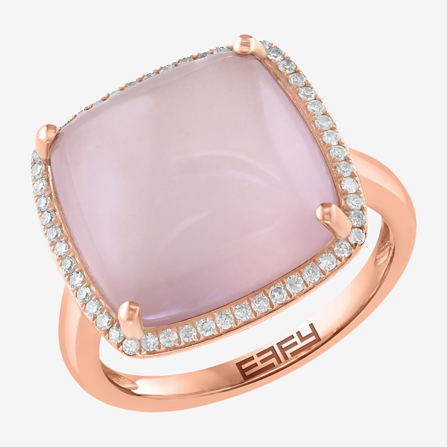 Effy Final Call Limited Quantities! Womens 1/5 CT. Genuine Pink Quartz 14K Rose Gold Cushion Halo Cocktail Ring