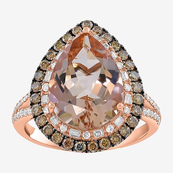 Effy Final Call Limited Quantities! Womens 3/4 CT. T.W. Genuine Pink Morganite 14K Rose Gold Pear Halo Cocktail Ring
