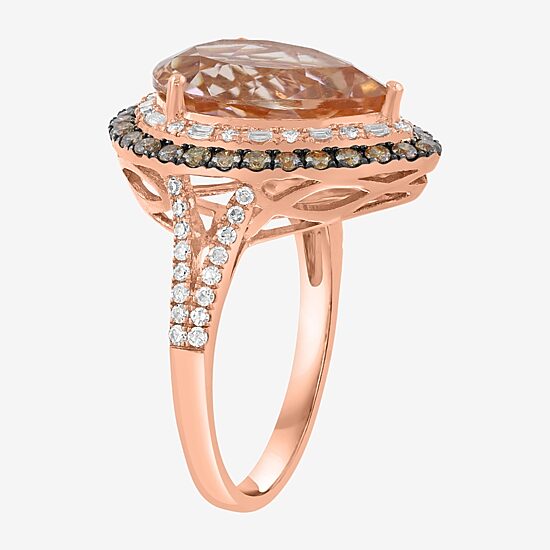 Effy Final Call Limited Quantities! Womens 3/4 CT. T.W. Genuine Pink Morganite 14K Rose Gold Pear Halo Cocktail Ring