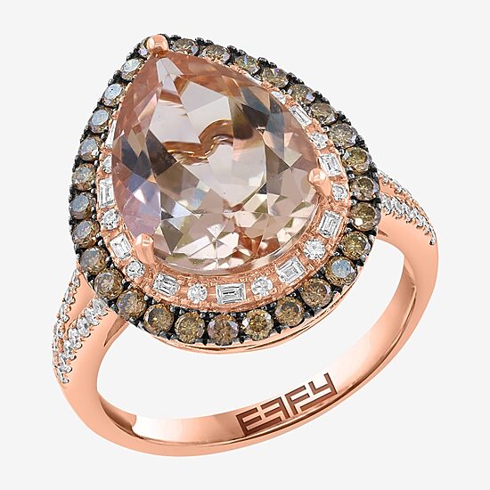 Effy Final Call Limited Quantities! Womens 3/4 CT. T.W. Genuine Pink Morganite 14K Rose Gold Pear Halo Cocktail Ring