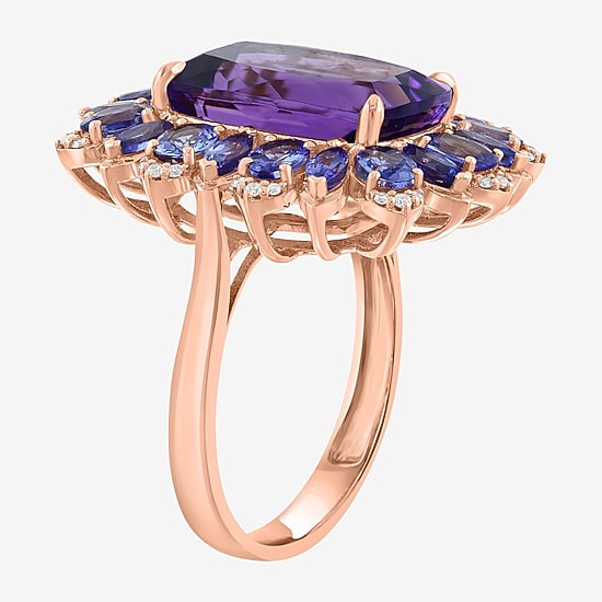Effy Final Call Limited Quantities! Womens 1/10 CT. T.W. Genuine Purple Amethyst 14K Rose Gold Halo Cocktail Ring