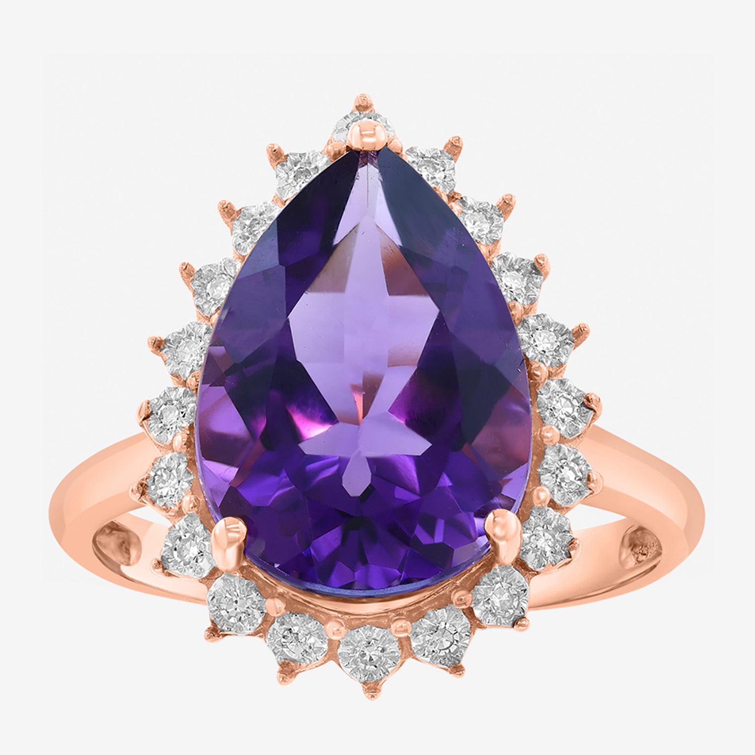 Effy Final Call Limited Quantities! Womens 1/10 CT. T.W. Genuine Purple Amethyst 14K Rose Gold Pear Halo Cocktail Ring