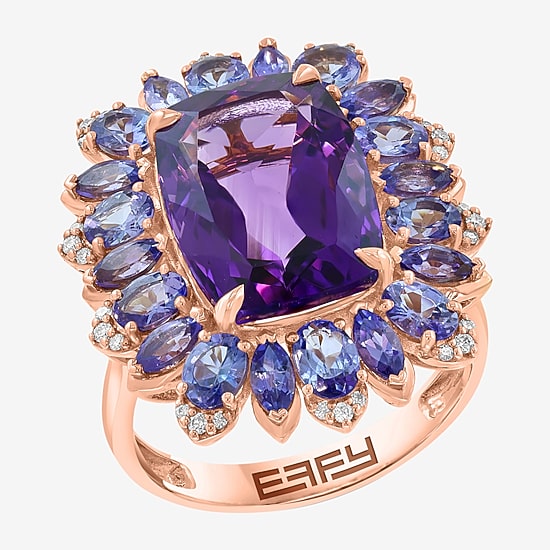 Effy Final Call Limited Quantities! Womens 1/10 CT. T.W. Genuine Purple Amethyst 14K Rose Gold Halo Cocktail Ring