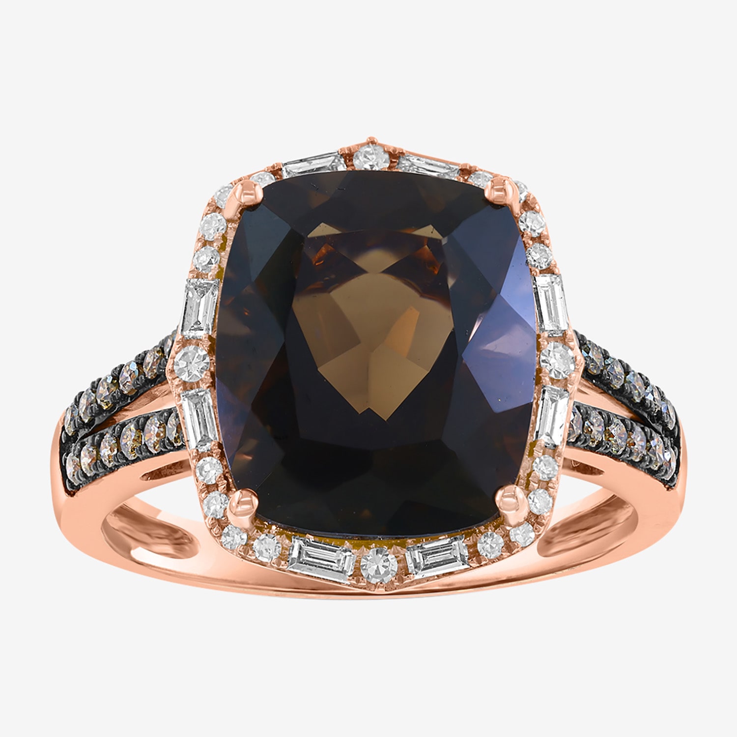 Effy Final Call Limited Quantities! Womens 1/3 CT. T.W. Genuine Smoky Quartz 14K Rose Gold Halo Cocktail Ring